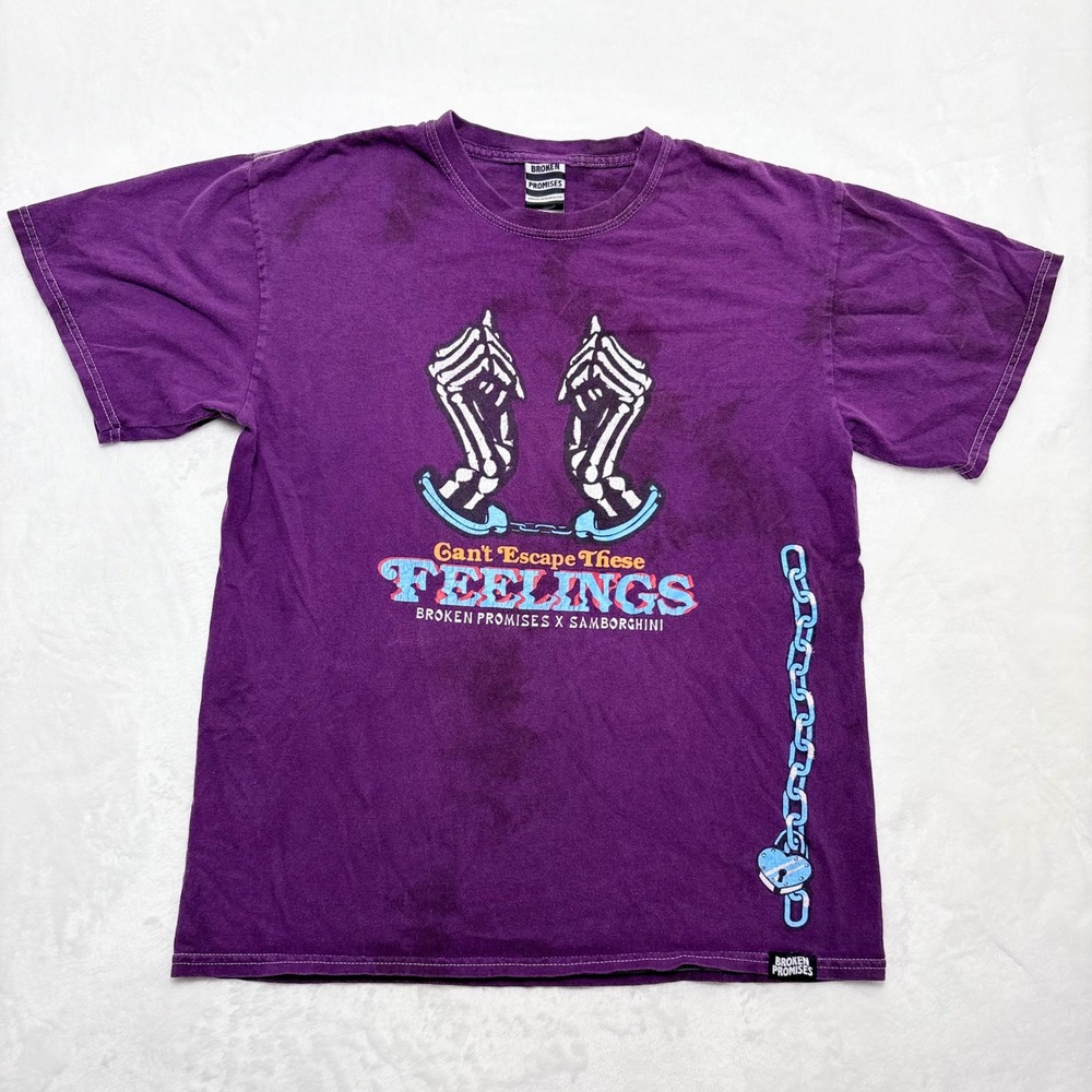 Broken Promises x Samborghini Can't Escape These Feelings‎ Purple Tie Dye Tee M - Picture 2 of 9